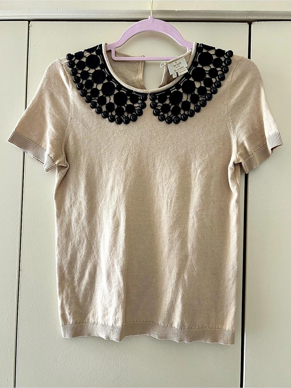 Kate Spade New York Embellished Collar Sweater in Beige & Black Size Small Like